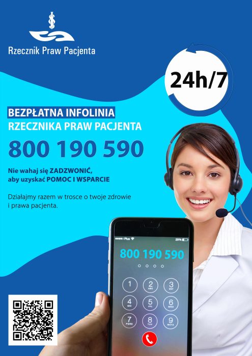 Całodobowa Infolinia Rzecznika Praw Pacjenta numer telefonu 800 190 590